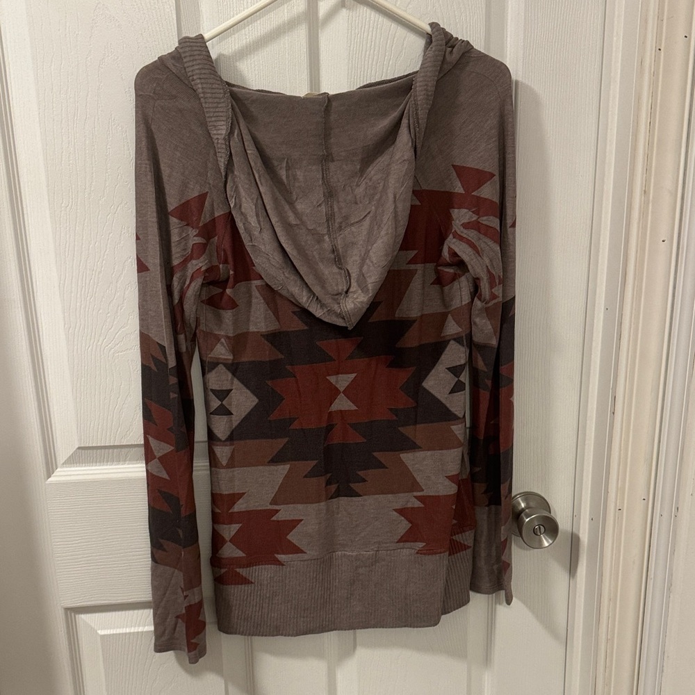 Pink Lily Brown and Red Geometric Hoodie - Picture 6 of 6